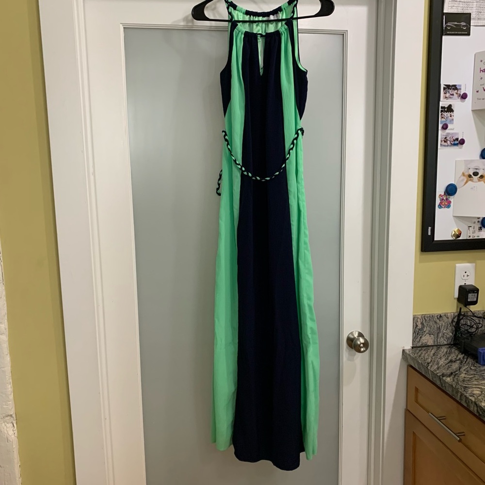 New York & Company (NY&Co) Colorblock Navy and Mint/Tile Green Maxi Dress. XS
